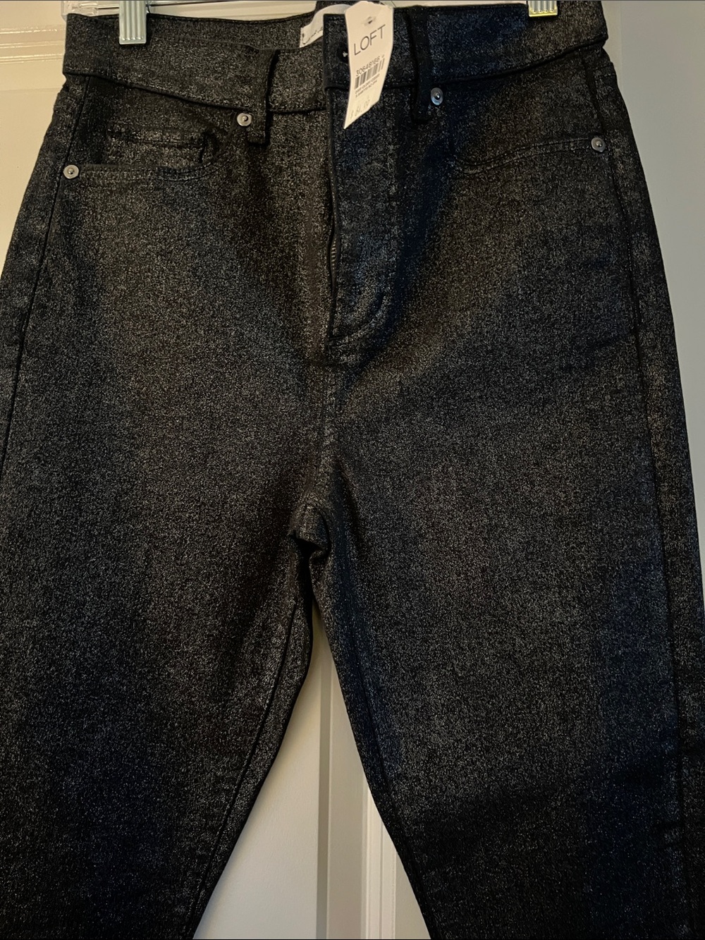 LOFT Black Shimmer High Waist Skinny Jeans